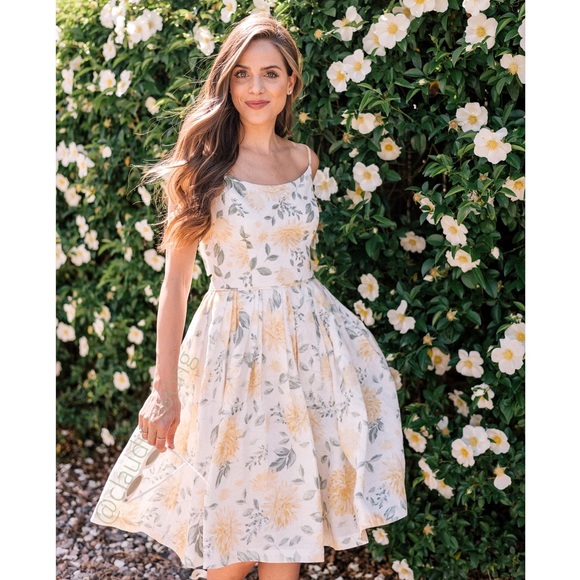 ✨RARE✨ GAL MEETS GLAM Abigail Painted Aster Fit & Flare Dress in Ecru White - Picture 1 of 13